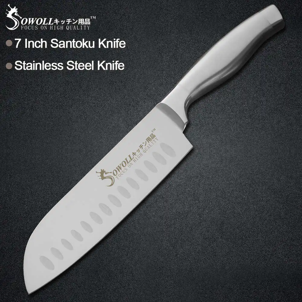 7 inch Santoku Knife Кухонный нож Sowoll из нержавеющей стали, нож для мяса, рыбы, фруктов, овощей, инструмент для приготовления пищи, нож для нарезки хлеба Santoku - Цвет: 7 inch Santoku Knife