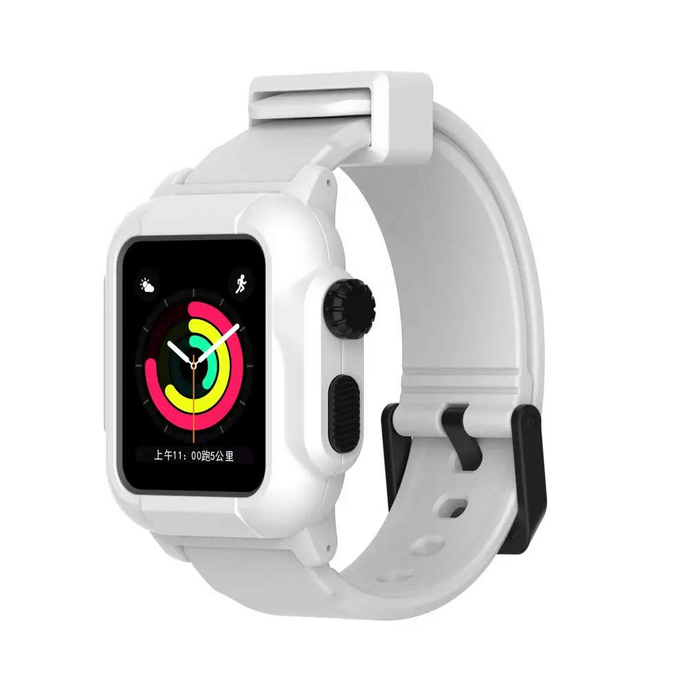 White White case Светящийся водонепроницаемый чехол+ ремешок для Apple Watch 5 4 ремешок 44 мм 40 м iWatch ремешок 42 мм полный защитный чехол+ Браслет Apple watch 3 2 - Цвет ремешка: White White case