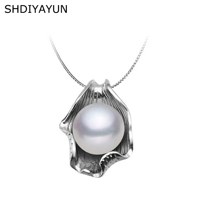 

SHDIYAYUN Pearl Necklace Pearl Jewelry Natural Freshwater Pearl Seashell Pendants 925 Sterling Silver Jewelry For Women Gift
