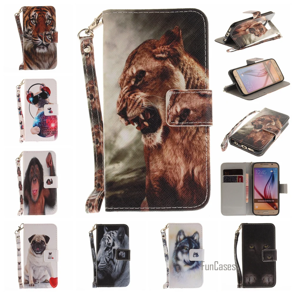 Принципиально роспись искусственная кожа флип чехол для Galaxy S6 S7 Edge S8 плюс J5 Prime