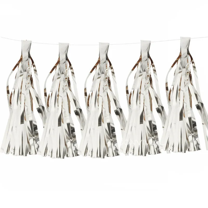 Silver foil tassel Soild Цвет гирлянда из папиросной бумаги с кистями, хороший подарок на день рождения, свадьбу, вечерние, Дня благодарения рождественское торжественное мероприятие вечерние украшения - Цвет: Silver foil tassel
