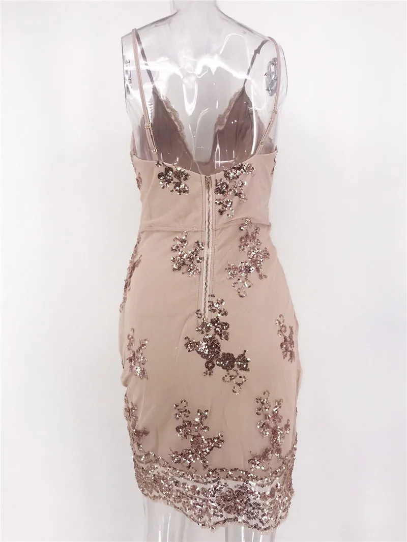 Womens Sexy Gold Black Sequins Dress V-neck Backless Women Sundress Luxury Party Club Wear Mini Sequined Dress Vestidos