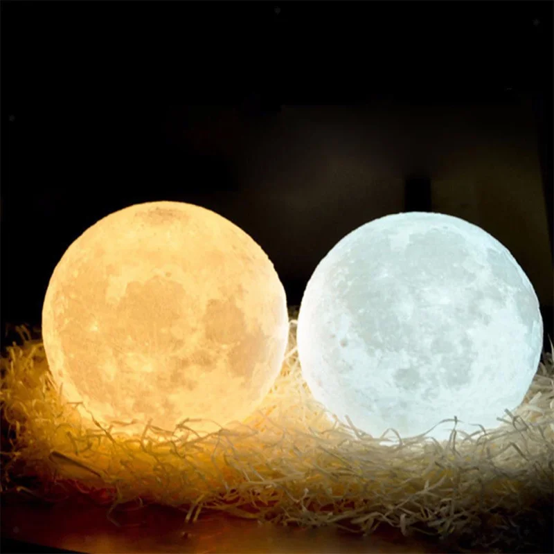 

3D Print Moon Lamp AAA Battery Powered 2 Color Change Button Switch Bedroom Bookcase Night Light Home Decor Creative Gift