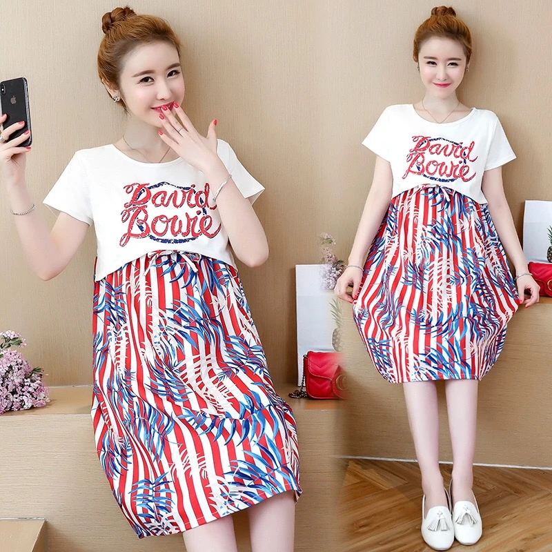 

Pregnant Women Summer Short Sleeve Dress Print Maternity Wear Breastfeeding and Care Women Dresses Women Tops Vestidos