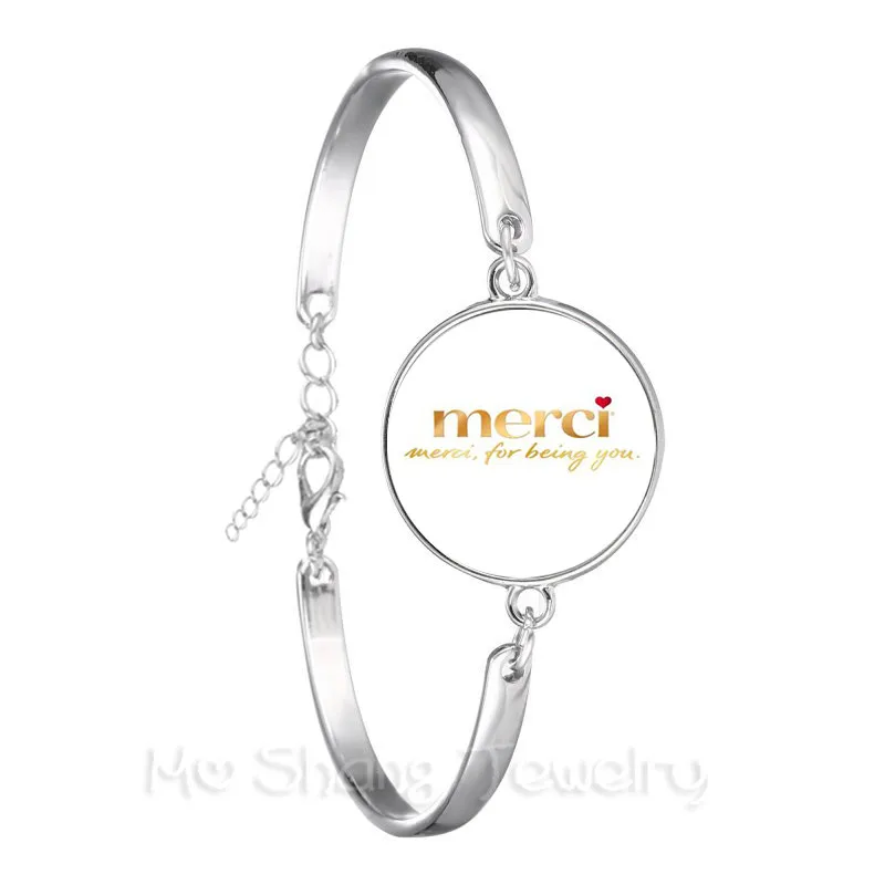 

New Fashion Merci Maitresse Bracelet 18mm Glass Dome Jewelry Quote Photo Adjustable Silver Plated Bangle Gifts For Teacher