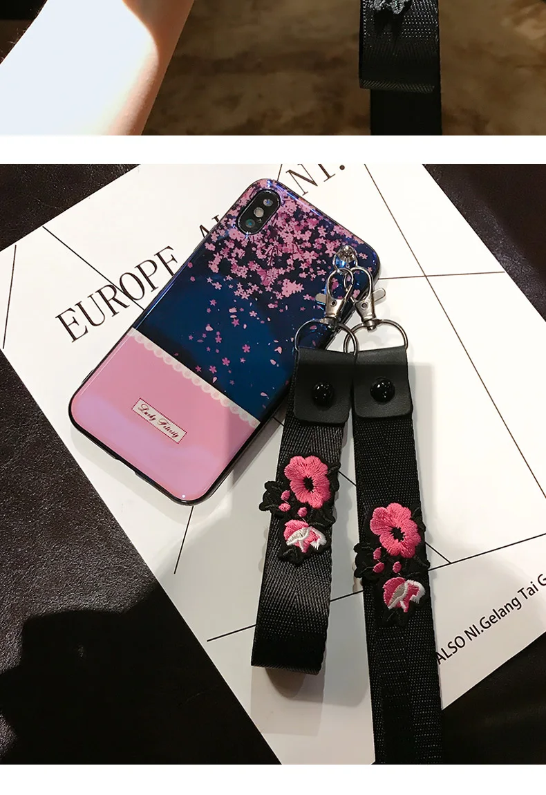 В стиле ретро с цветами для iphone X case для iphone 8/7 plus 6 6 S plus Мягкий Задняя накладка чехла из ТПУ с украшением в виде вишенок, с ремешком