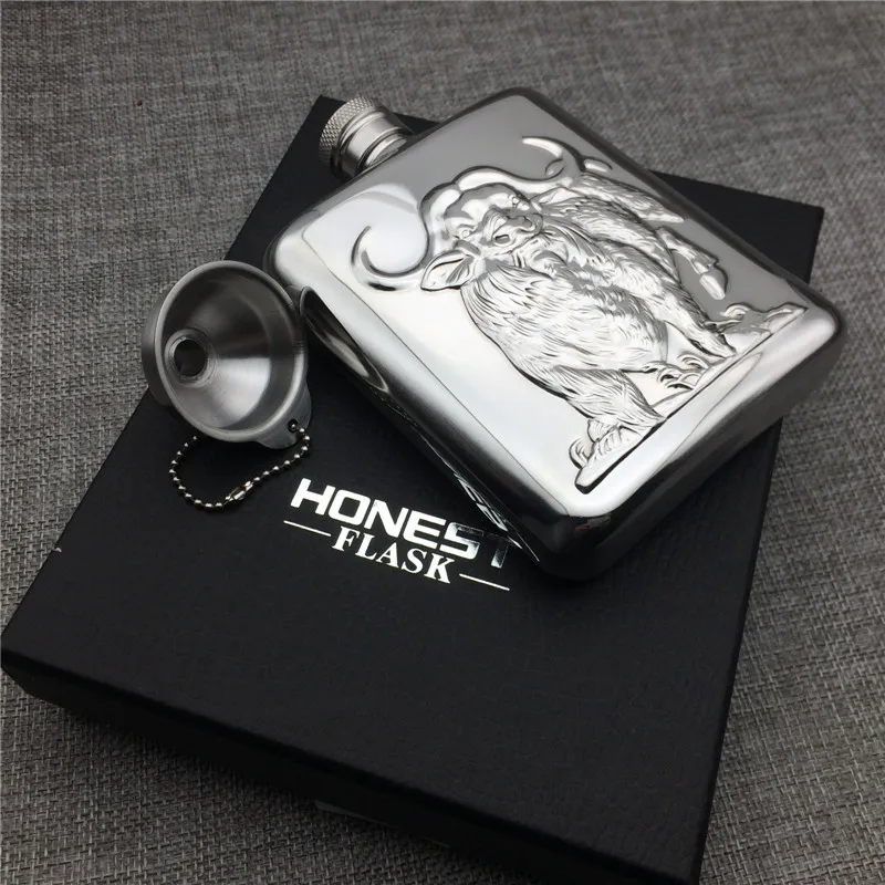 6OZ-FX-1B качественная Роскошная стильная рельефная фляжка для вина быка столовая