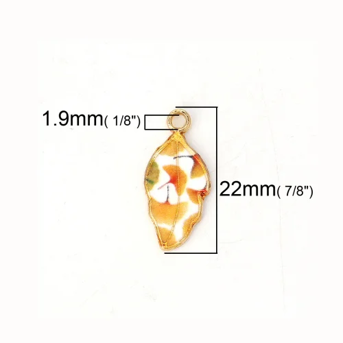 DoreenBeads, подвески из цинкового сплава, лист, золото, желтый, зеленый, эмаль, цветные, сделай сам, 22 мм(7/") х 10 мм(3/8"), 10 шт - Окраска металла: 1
