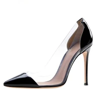 fashion pcv colorblock black shallow pointed toe sexy thin high heel spring summer autumn women pumps office lady high quqlity