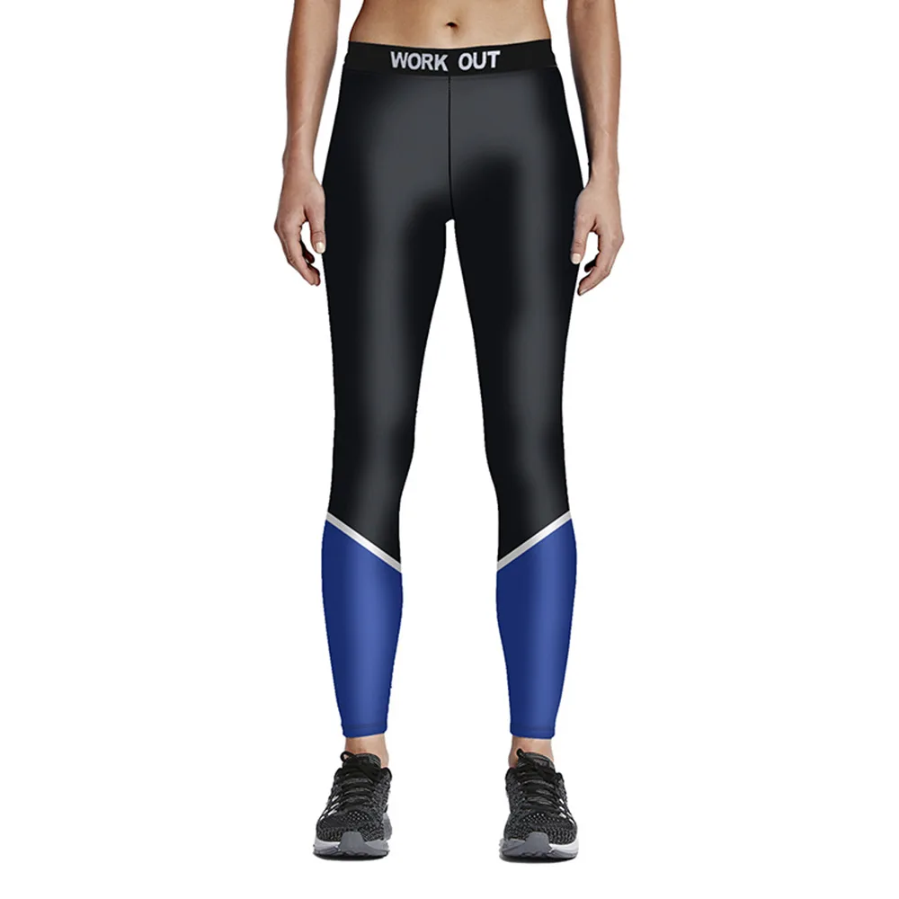 2017 Hot Sale Workout Leggings Stitching Elasticity Slim Blue Geometric Print Legging Fitness Women Pencil Pant | Женская одежда