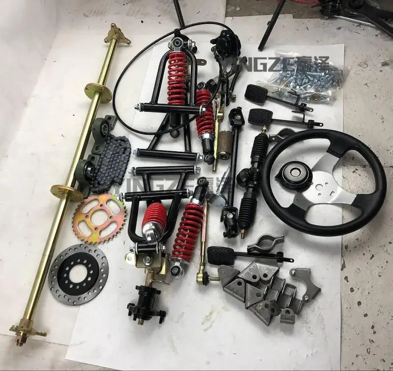 GO KART KARTING ATV UTV 1M Rear Axle Steering Gear Rack Pinion Tie Rod Steering Wheel Brake Pump With Control Swing arms