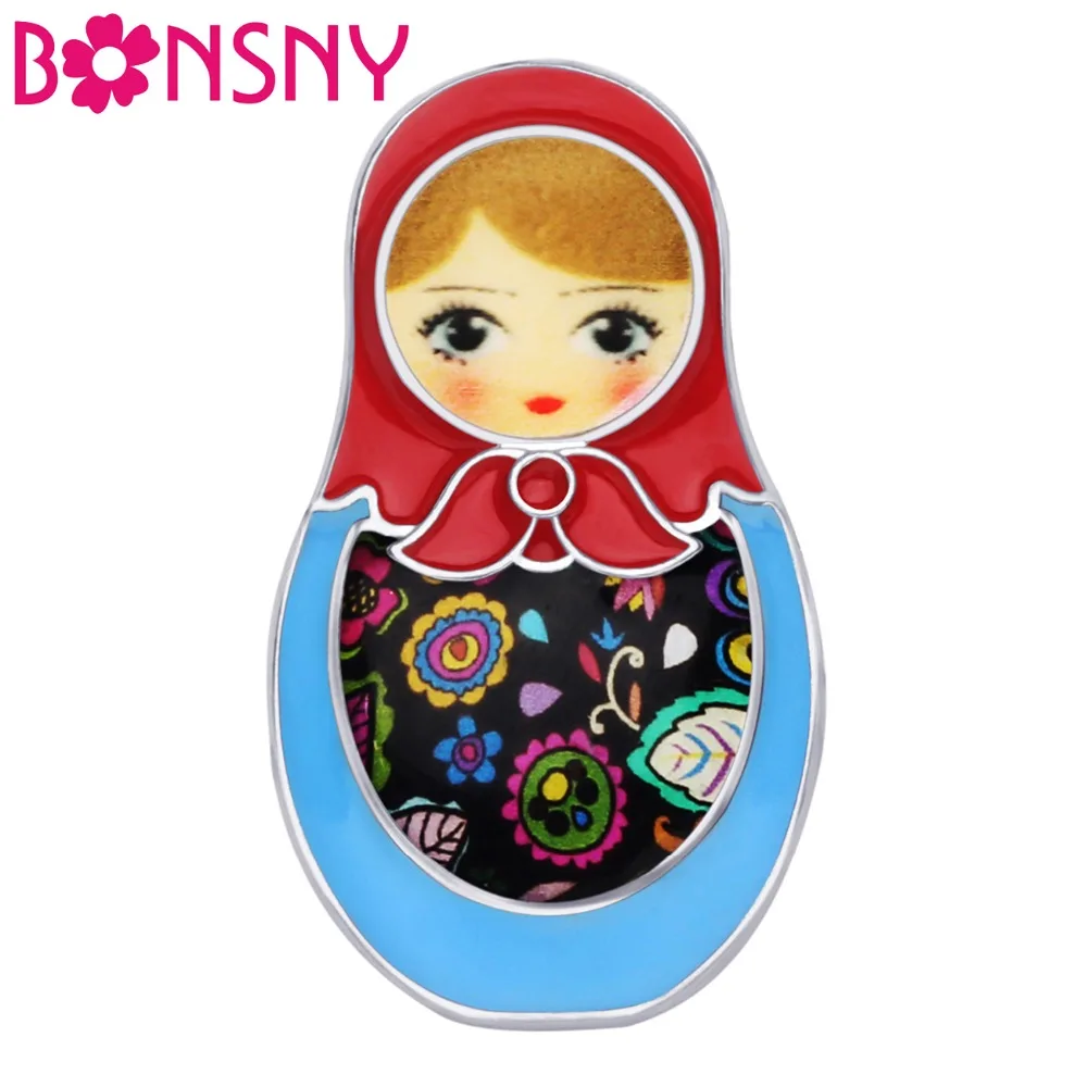 

Bonsny Enamel Alloy Cute Russian Dolls Brooch Clothes Scarf Decoration Ethnic Jewelry Pin For Women Girls Teens Gift Accessories