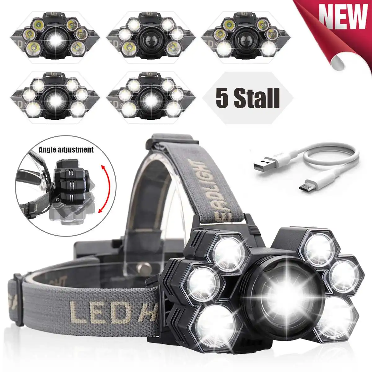 

Smuxi 85000lm LED Smuxi headlamp 7*t6 headlight 5 modes head light waterproof flashlight zoomable use 18650 for hunting cycling