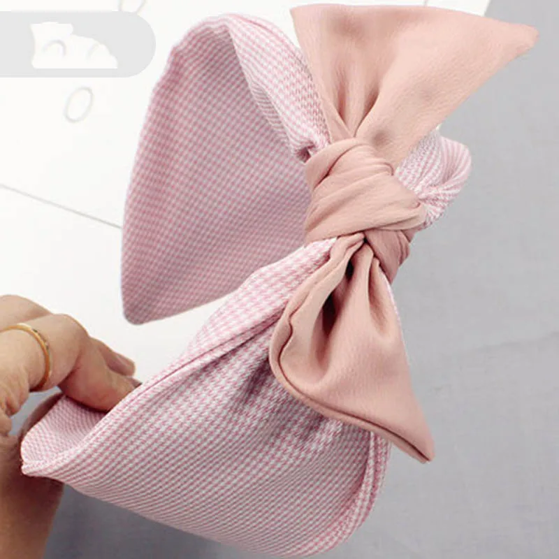 HaimeikangKorean Бутик Hairband уши кролика мягкий матерчатый бант для волос ободок Девушки Женщины наголовный обруч ленты аксессуары Головные уборы - Цвет: Розовый