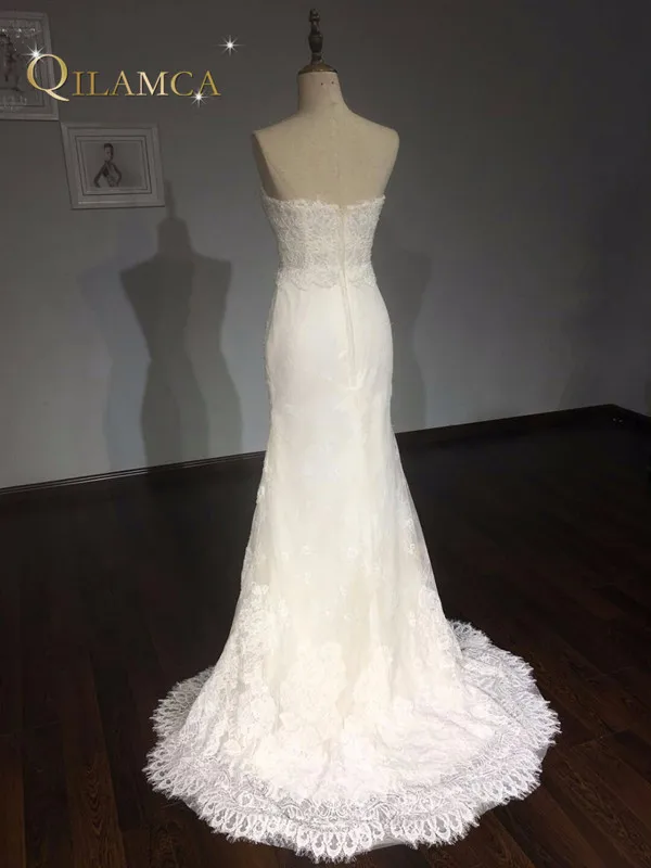 100% настоящая фотография Vestido De Noiva светло шампанского Аппликации Кружева Съемный