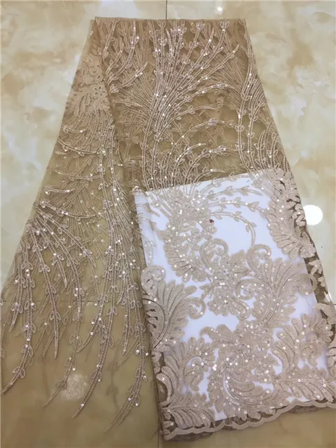 

Apricot African Lace Fabric French Sequins Net Lace High Quality African Sequin Lace Fabric for French Sequin Fabric for Wedding