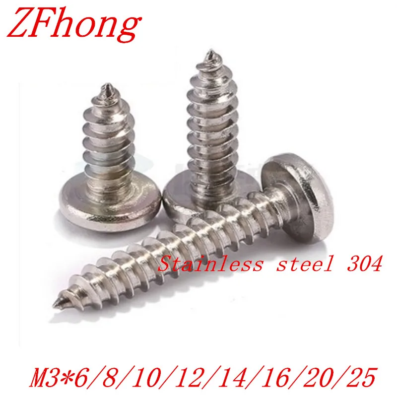 

500PCS M3*6/8/10/12/14/16 3mm stainless steel electronic screw cross recessed phillips round pan head self tapping screw