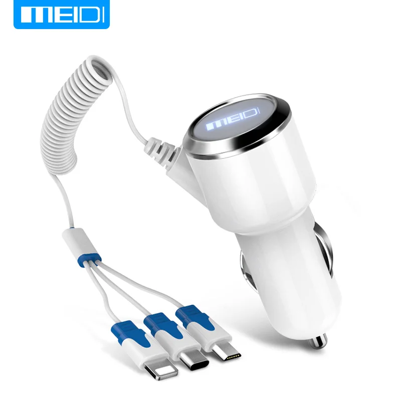 MEIDI 3 USB Автомобильное зарядное устройство для мобильного телефона с кабелем Micro usb type C осветительный кабель для Samsung S7 Xiaomi type C