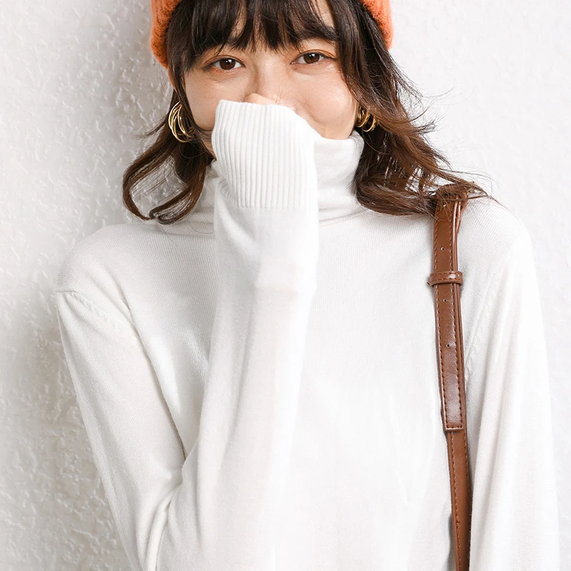 Turtlenck Sweater Top Loose Women Sweaters And Pulloverss White Knit Spring Long Sleeve Tops Pink Yellow Casual In Black Korean | Женская