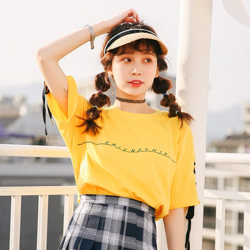 Женская винтажная Корейская одежда harajuku модная летняя футболка с вышитыми