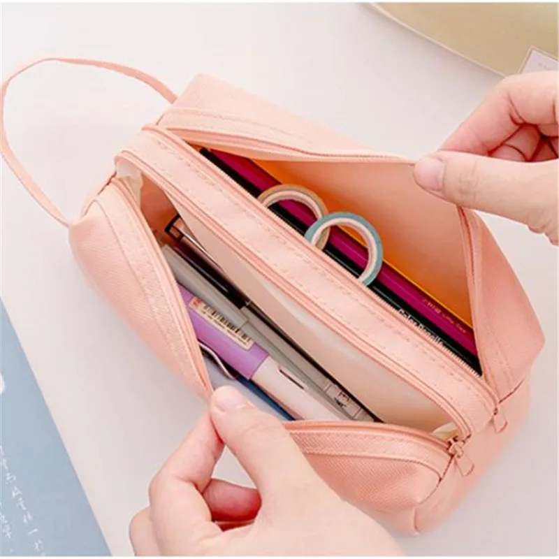 

Large Capacity Canvas Pencil Case Fabric Pen Box Zipper Bags School Supplies Stationery Gift For Children Four Colors