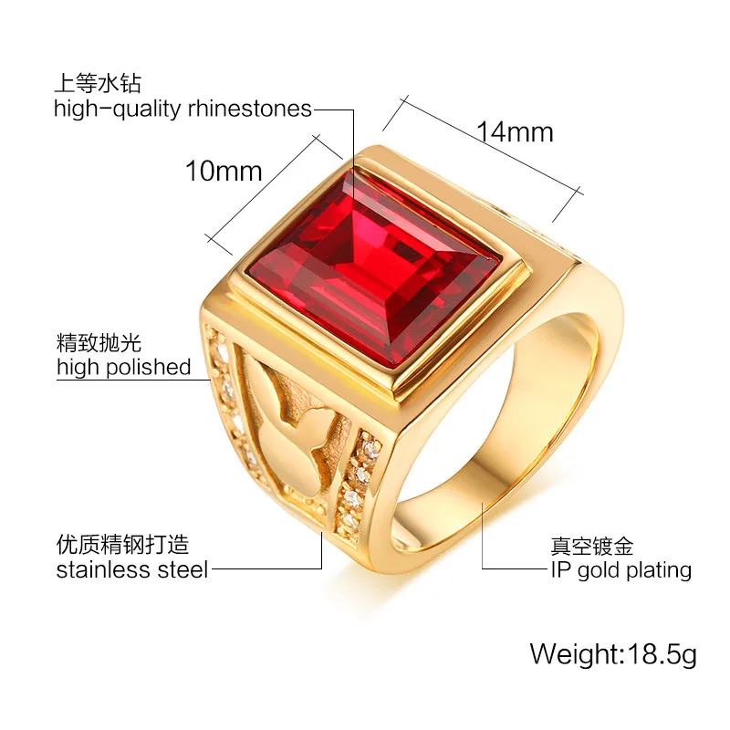 Мужское и женское кольцо SIZZZ из нержавеющей стали с красным фианитом|cz rings|party ringring
