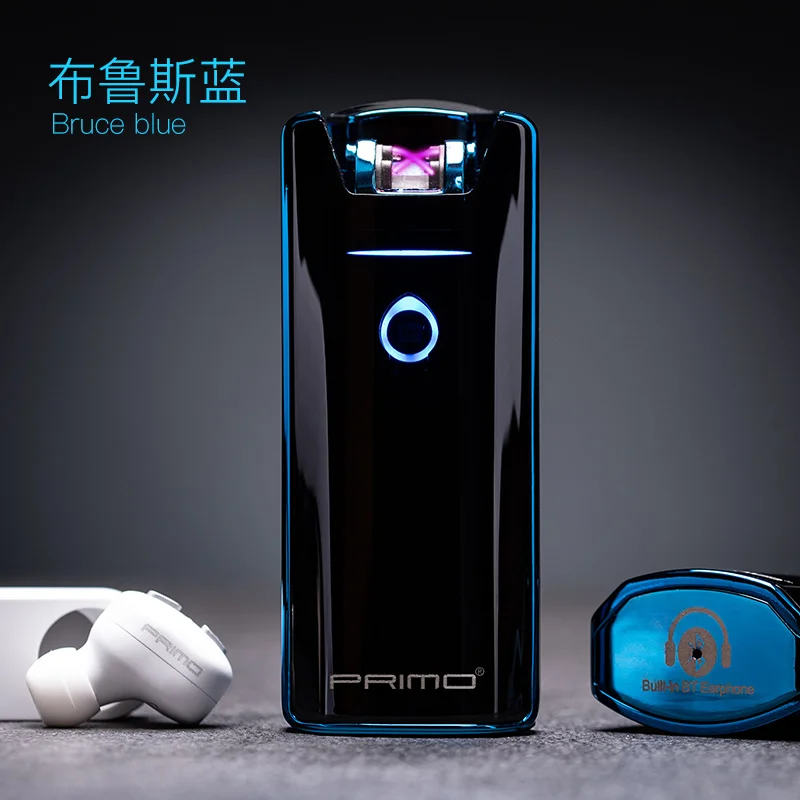 with earphone 1 Двухдуговая плазменная зажигалка, USB ветрозащитные, Импульсные, металлические, электронные, с интеллектуальным дисплеем, с питанием от отпечатков пальцев, зажигалки, гаджеты для мужчин - Цвет: with earphone 1