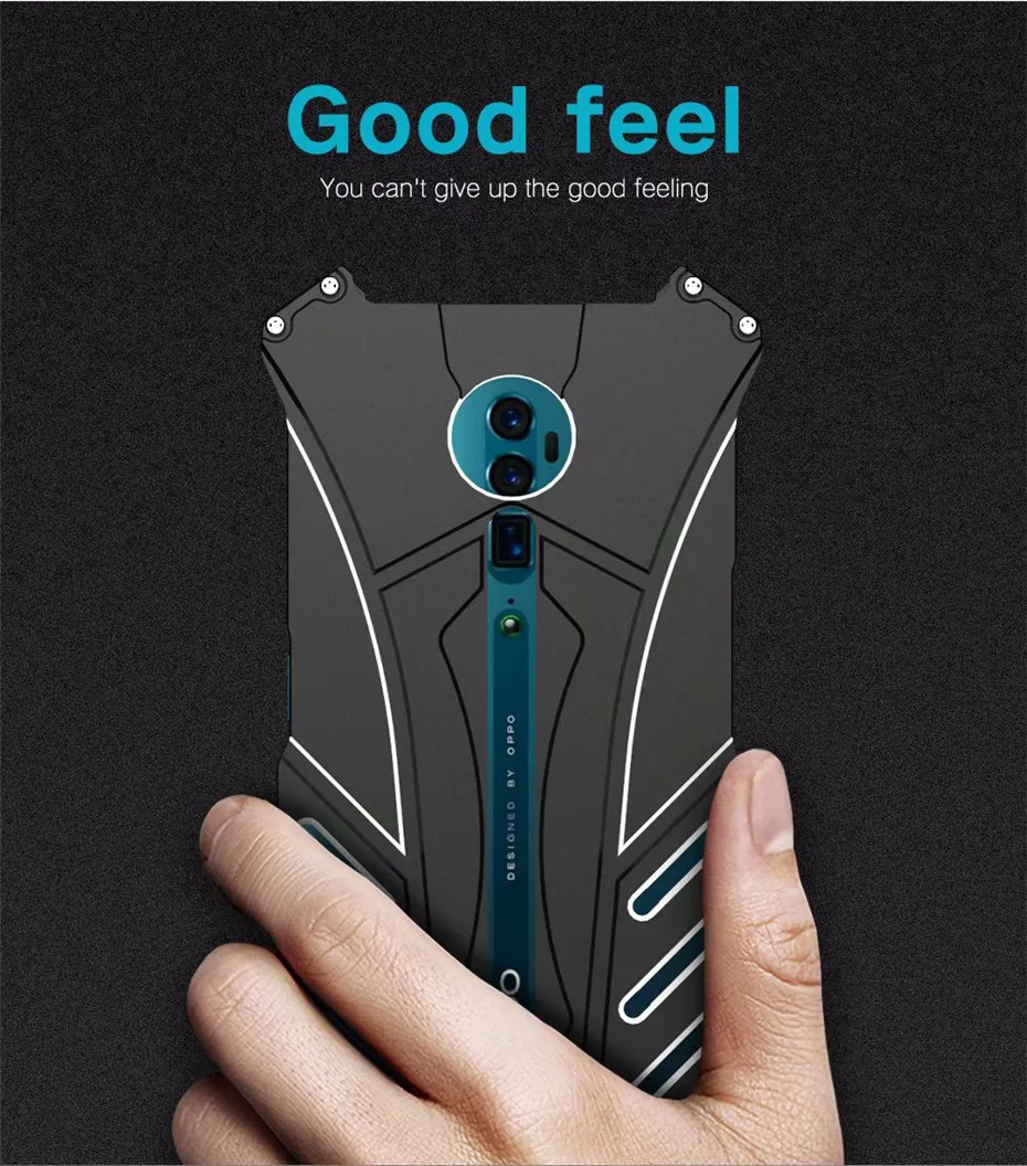 R-JUST For OPPO Reno 10X Zoom Case Luxury Heavy Duty Armor Metal Aluminum Phone Shell For OPPO Reno 2Cover Bumper Frame Coque