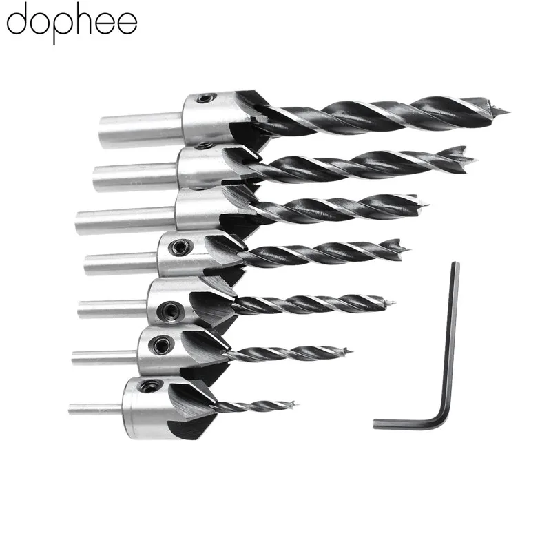 dophee Drilling Accessory HSS 5 Flute Countersink Drill Bit Set Reamer Woodworking Chamfer Power Tools High Carbon 3-10MM 7PCS |