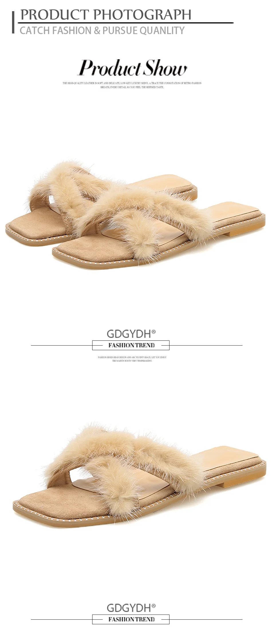 Gdgydh Real Fur Flat Slippers Women Summer Shoes Outside Slipper Lady Casual Beach Shoes Streetwear Black Apricot Slip On Cheap