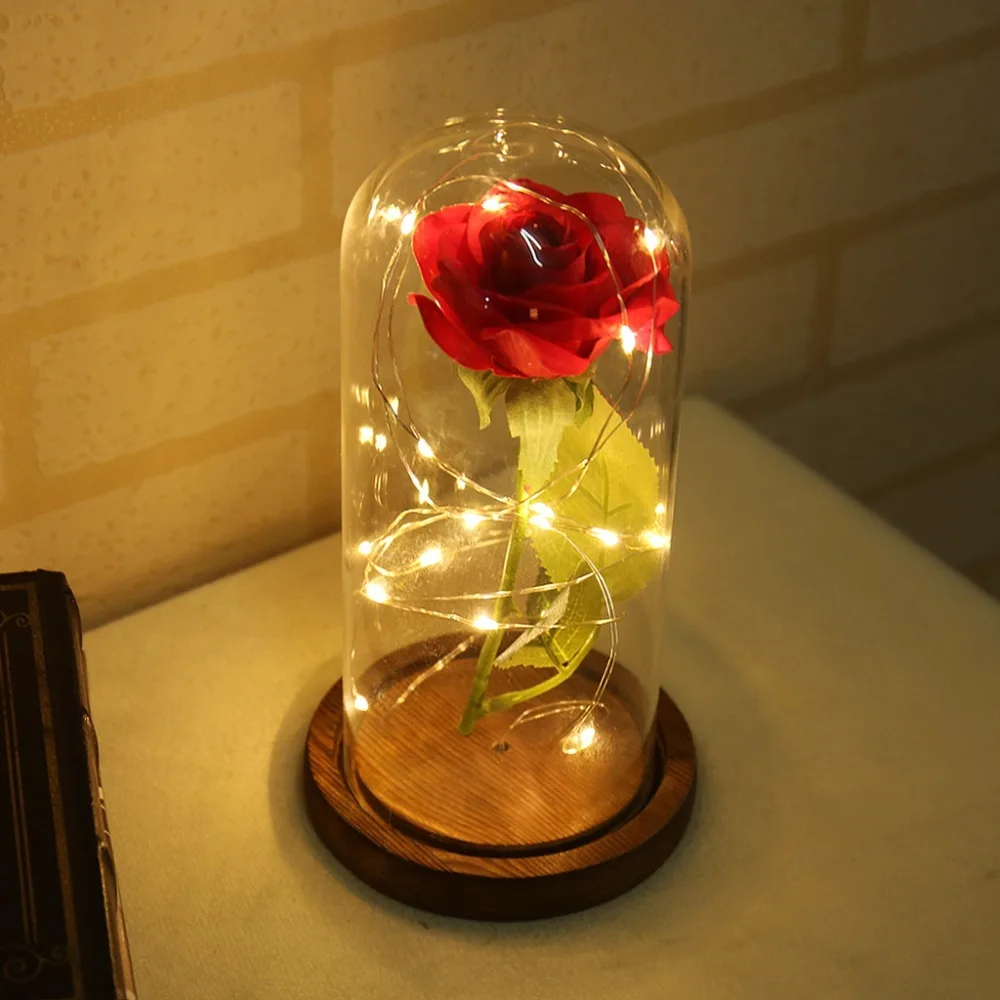 Светодиодный светильник с питанием от батареек Beauty Rose and Beast красными цветами