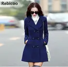 Женское длинное двубортное пальто, Элегантное повседневное пальто большого размера с отложным воротником на осень и зиму