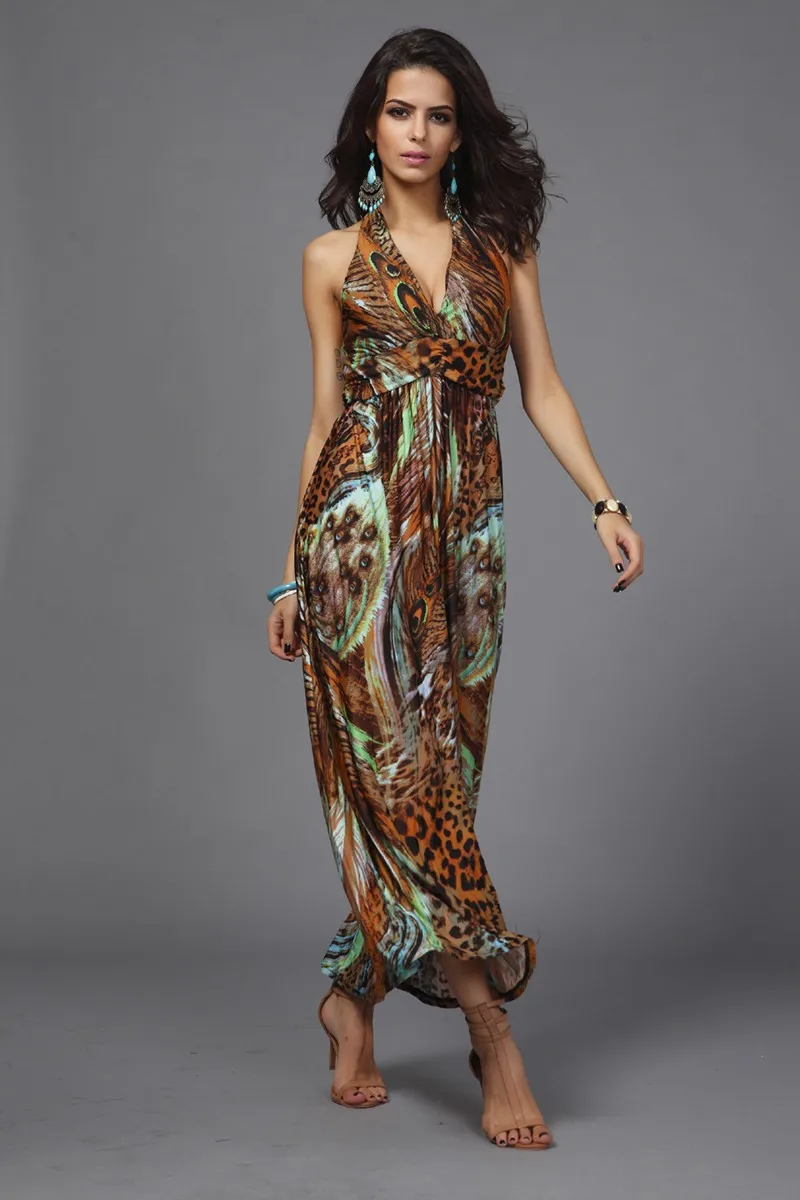 Женское богемное пляжное платье на бретелях спагетти Привлекательное с открытой