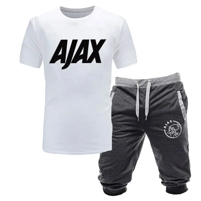 Модные футболки ajax, забавные мужские футболки+ шорты, два предмета, футболки с коротким рукавом, роскошные летние хлопковые футболки
