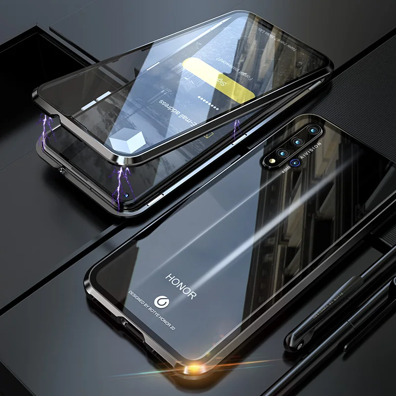 Luxury Magnetic Metal Bumper Case For Huawei Honor 20 Pro 20i Double Glass Armor Full Body 20Lite 20Pro i | Мобильные телефоны и