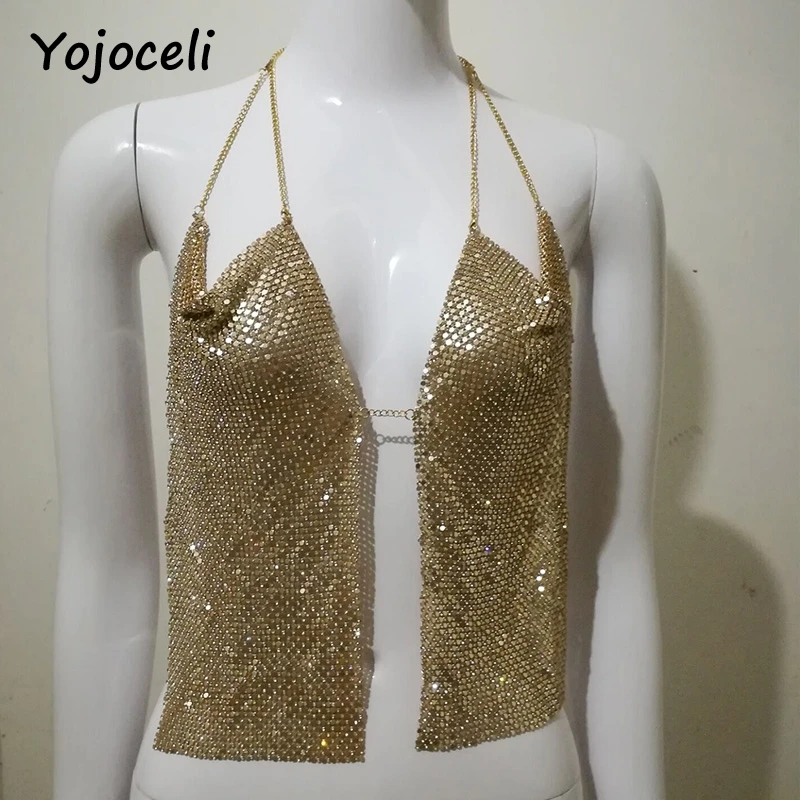 Yojoceli пикантные bling Холтер средства ухода за кожей шеи майка для вечерние женщин