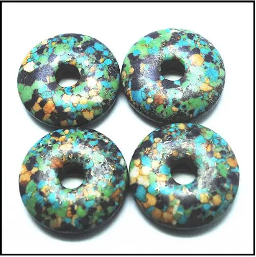 multi color turquois 5 шт. натуральный драгоценный камень формы пончика Роза кварт Вишня кварц унакит Жассе Лапис flourite хрустальные бусины рок tige глаз 30 мм - Цвет: multi color turquois