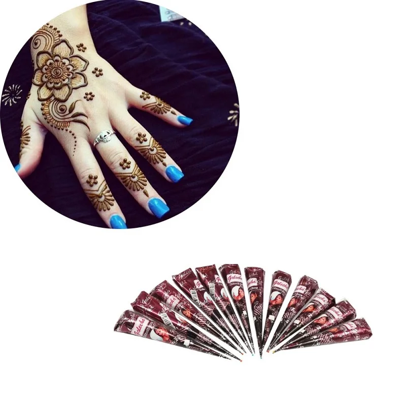 Индийская живопись тату паста конус 12 туб коричневая индийская картина для тела