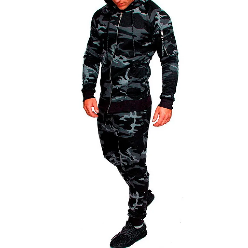 camo gray Камуфляжный спортивный комплект из 2 предметов для мужчин Rynning набор для бега на открытом воздухе спортивный костюм куртка и штаны Толстовка пальто брюки осень - Цвет: camo gray