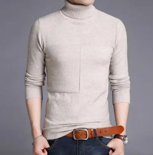 Хаки Водолазка мужская кашемировый пуловер для мужчин Slim Fit Джемперы толстые теплые осень зима корейский стиль Повседневный пуловер Homme мужская одежда - Цвет: Хаки