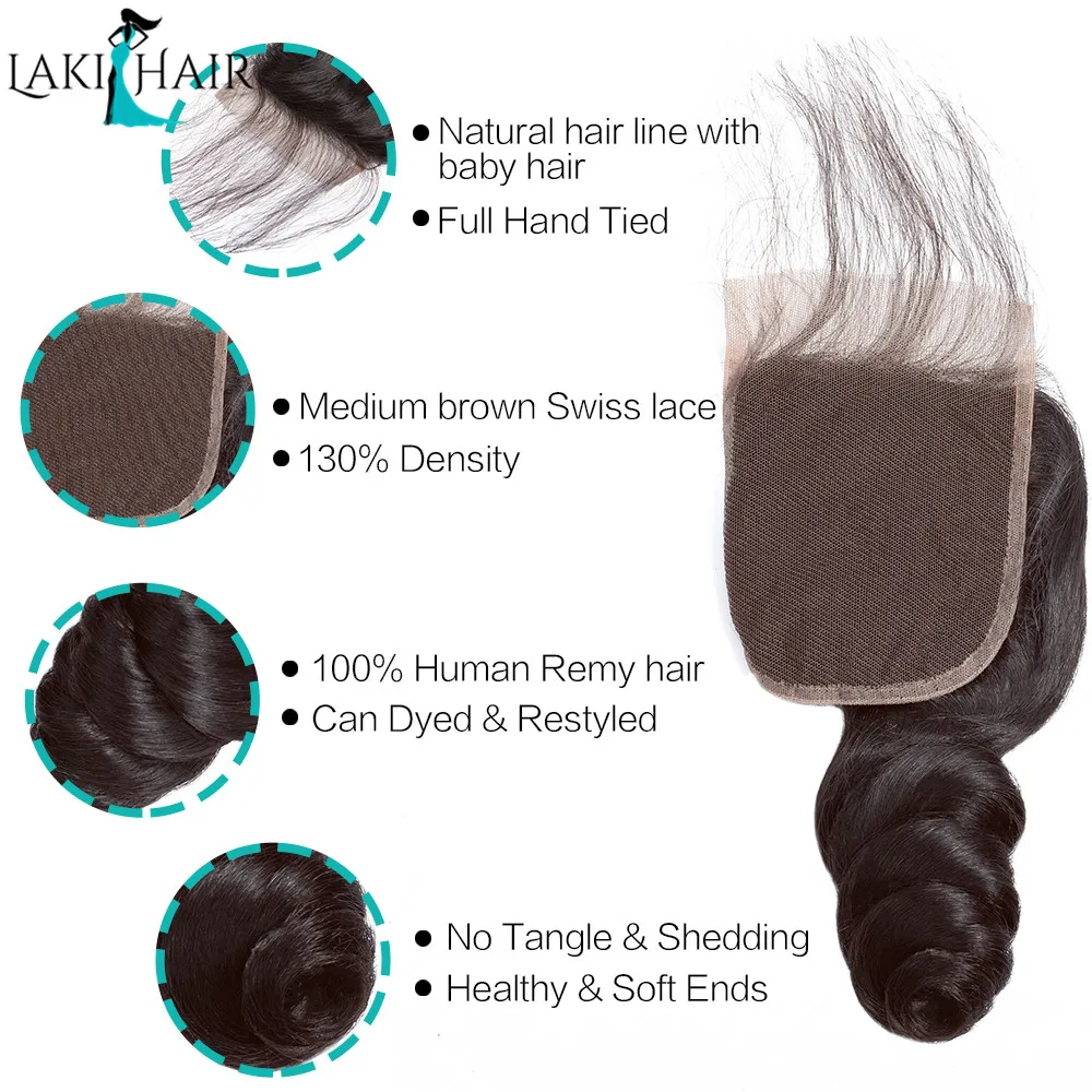 Loose Wave Bundles With Closure 3 Brazilian Hair Weave 4 Pc Remy extensions Lakihair | Шиньоны и парики