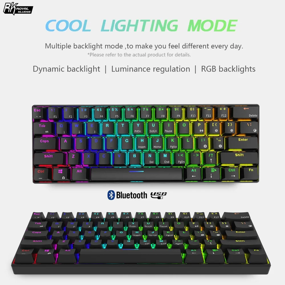 RGB Cherry mx коричневый синий красный 61 Ключи RK61 Bluetooth Беспроводная механическая клавиатура с подсветкой покерная раскладка игровая клавиатура