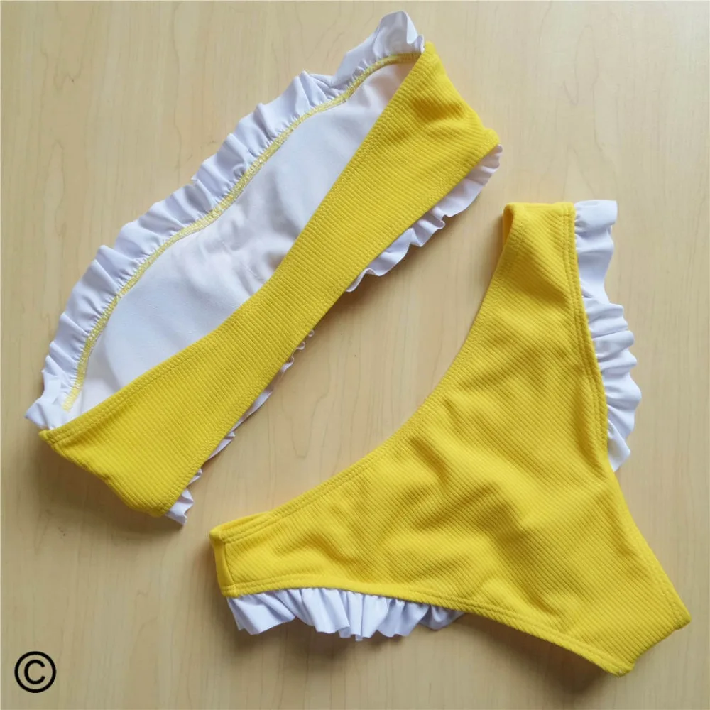 Женский купальник бикини бандо с гофрированными оборками 4 цвета женский