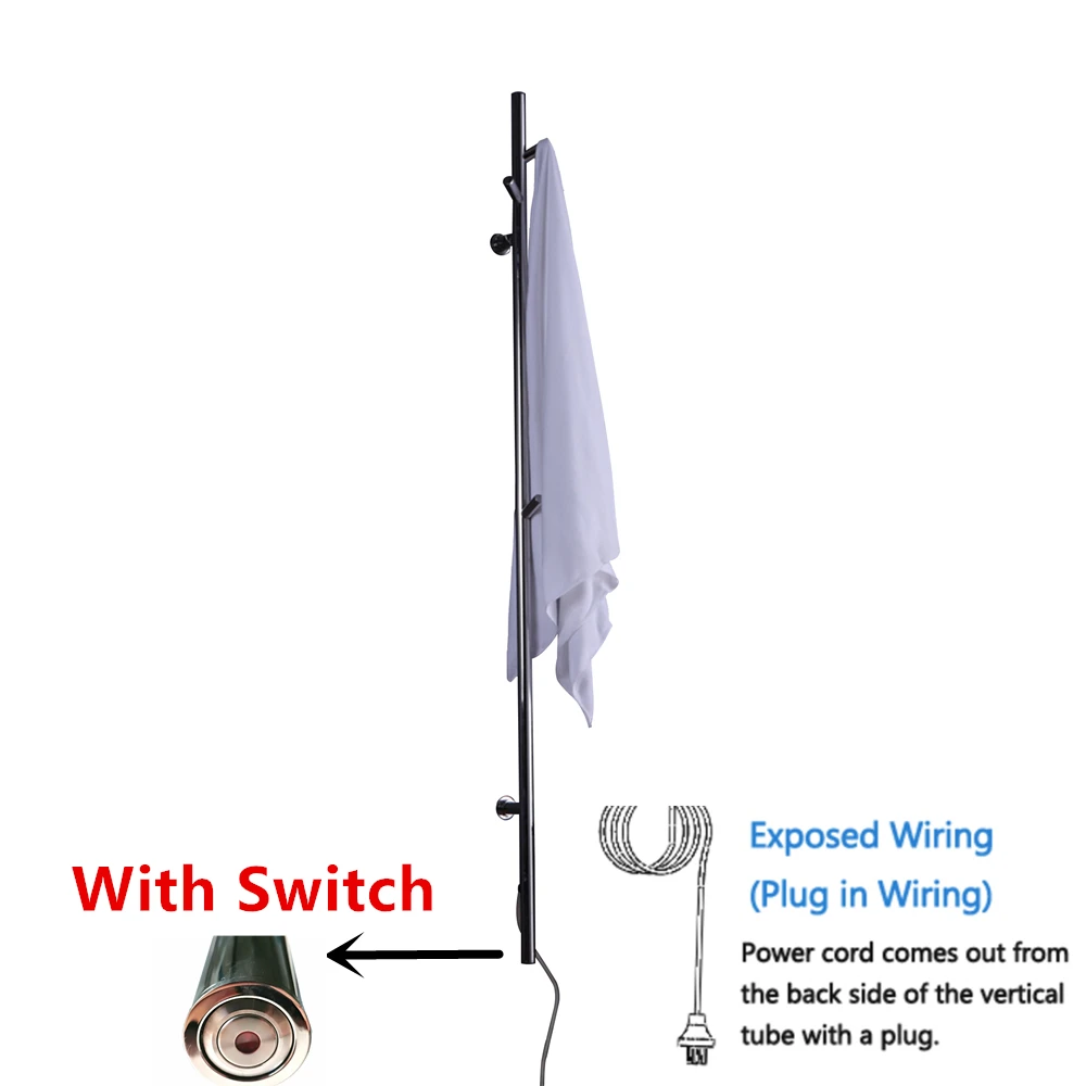 PLUG AND SWITCH Однобарный настенный полотенцесушитель из нержавеющей стали 304, Электрический полотенцесушитель, полотенцесушитель с фланцем HZ-935 - Цвет: PLUG AND SWITCH