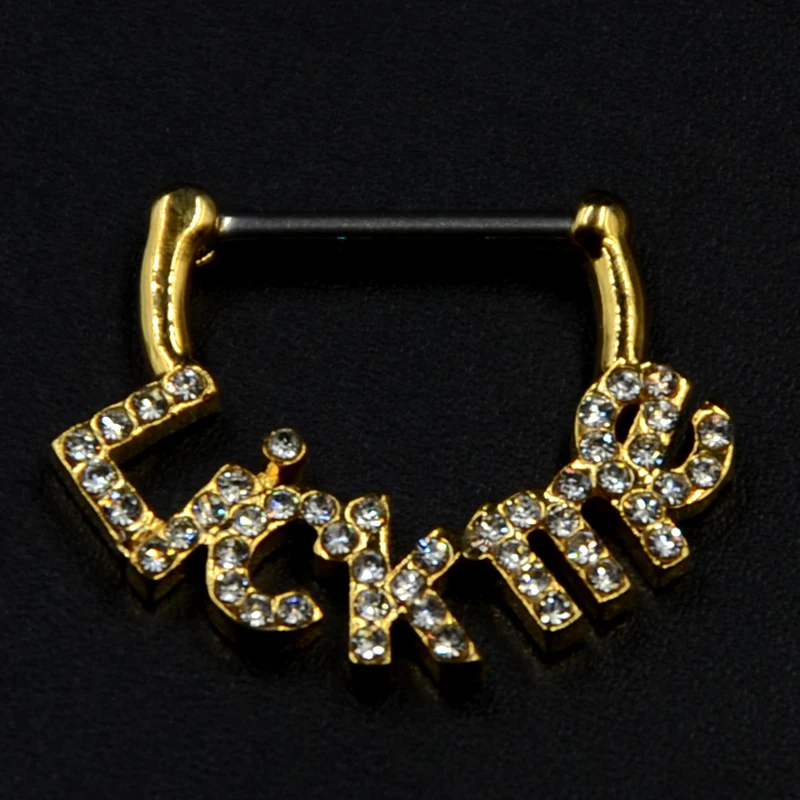 1 шт Золото 316L хирургическая сталь и латунь CZ Gemmed "Lick Me" ниппель кликер щит крышка пирсинг кольцо ювелирные изделия для тела 16 г