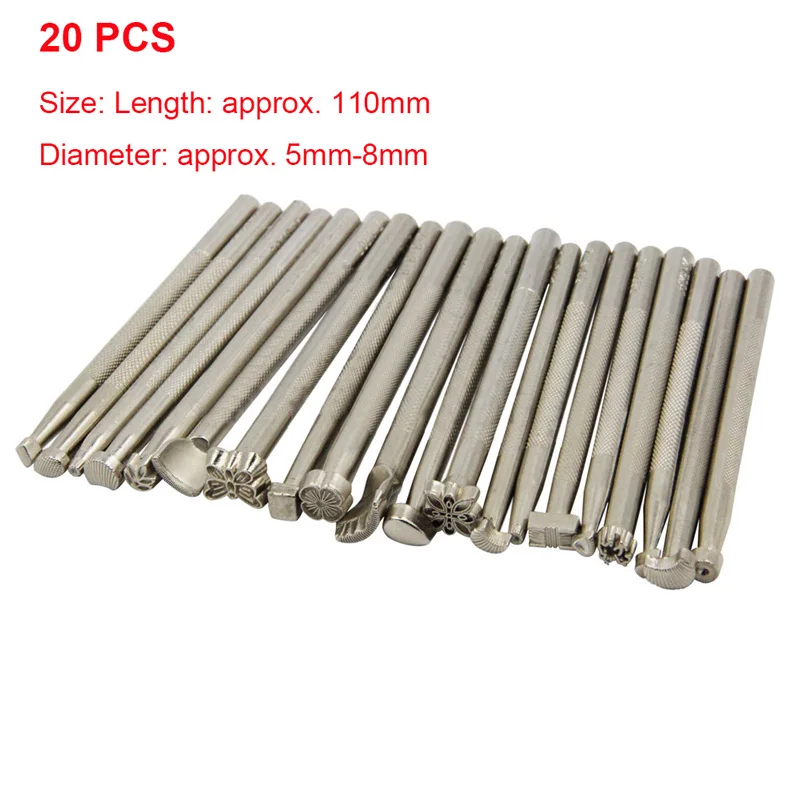 20 PCS 20/25 шт. профессиональная кожи Крейзи Хорс Ножи лезвие инструменты штампов для рукоделия кожаный молоток тиснение фаской шлифовальная Комплект Leathercraft - Цвет: 20 PCS