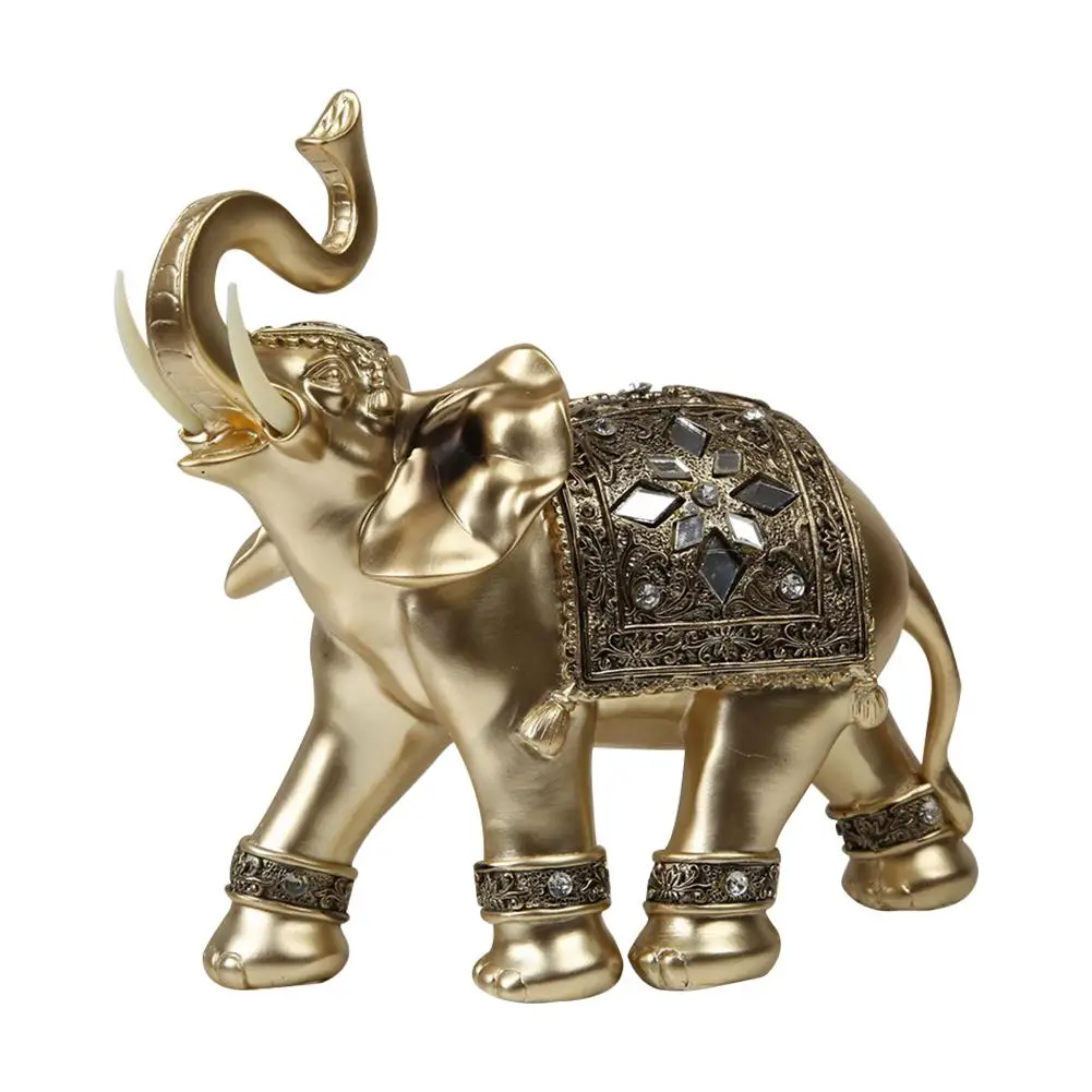 Фото Тайский фэн-шуй слон из смолы ремесло золото счастливая фотография офис гостиная