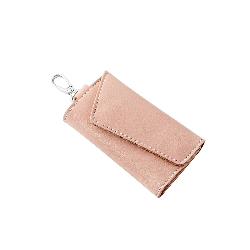 Pink Держатель для ключей, кошелек, модный для мужчин и женщин, натуральная кожа, органайзер для ключей, кошелек, многофункциональный чехол, ключница, держатели, 6 ключей - Цвет: Pink