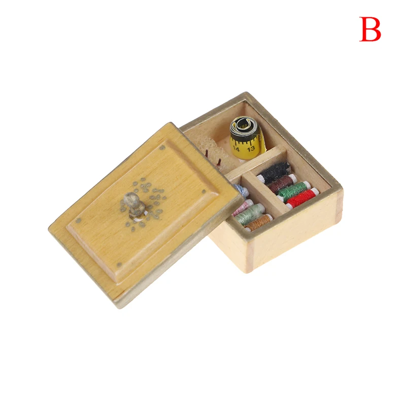 

1:12 Miniature Sewing Box with Needle Scissors Kit Dollhouse Decoration Accessories Furniture Toy Vintage DIY Craft