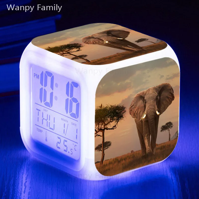 Слон Будильник 7 цветов Светящиеся сенсорный зондирования детский будильник